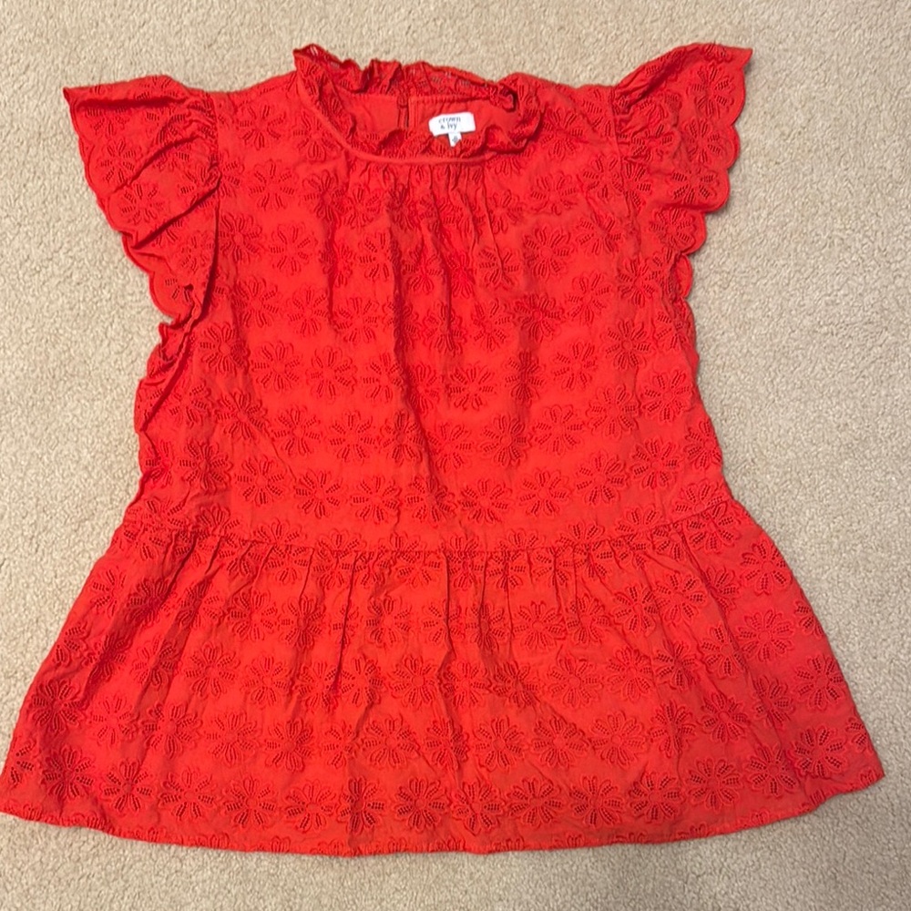 Crown & Ivy Red Peplum Blouse with Ruffled Sleeves